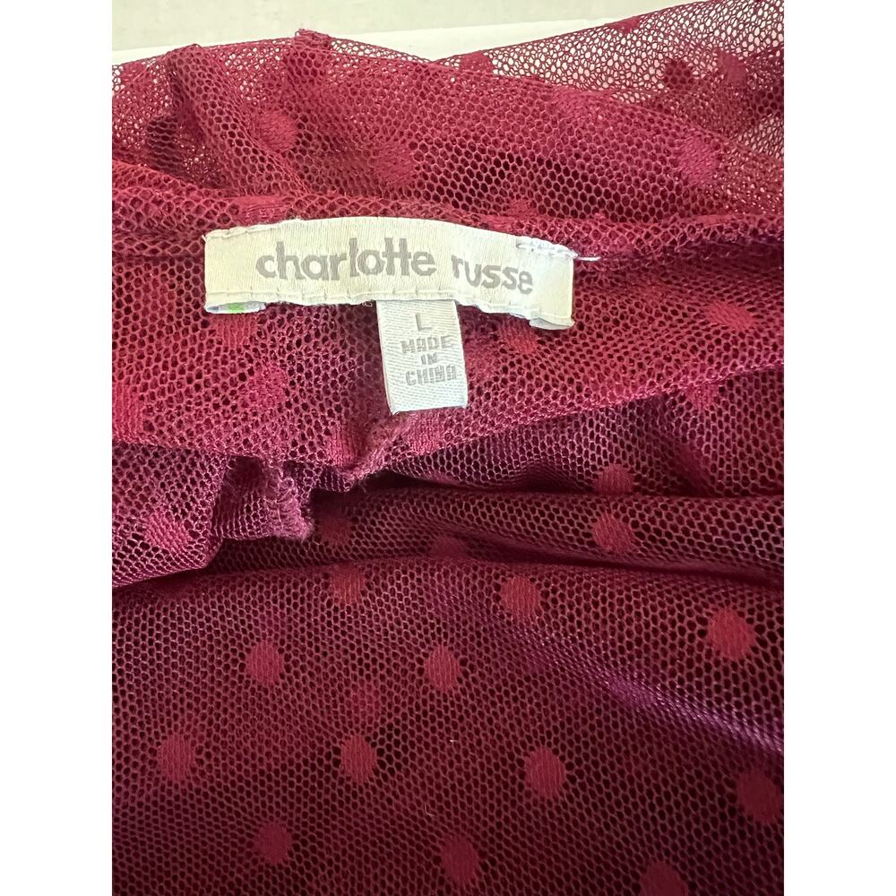 Charlotte Russe Lace Sheath and Polka Dot Mesh Wine Maroon Long Sleeve Dress L‎ - Picture 11 of 13